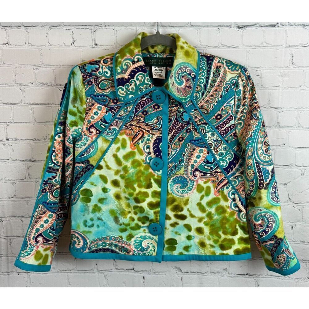 HARVE BENARD by BENARD HOLTZMAN paisley cotton lined blue blazer jacket 6 NWOT